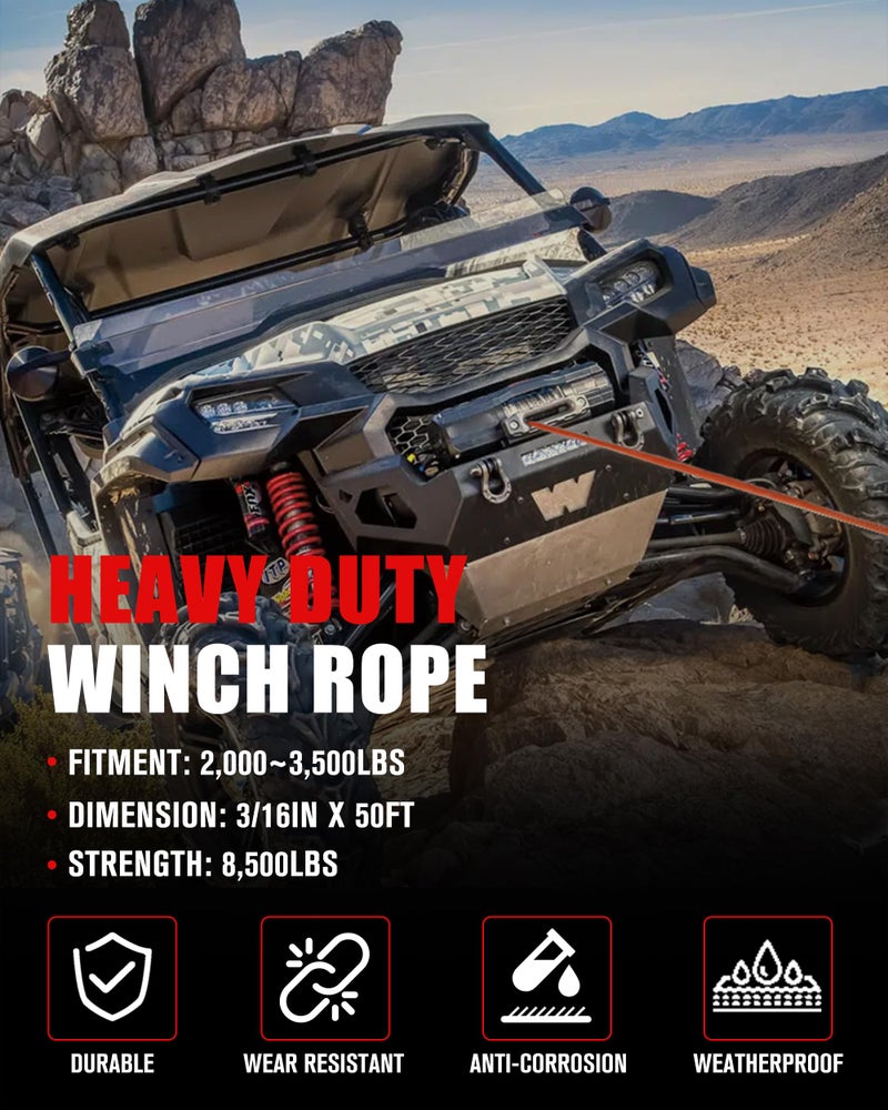 FieryRed 3/16â€ Winch Rope Cable,50 FT 8500 LBS ATV/UTV Synthetic Winch Rope, Winch Line Replacement with Protective Sleeve Suits for 2000 to 3500 LBS Winch, Orange/Black/Grey Available - Image 5